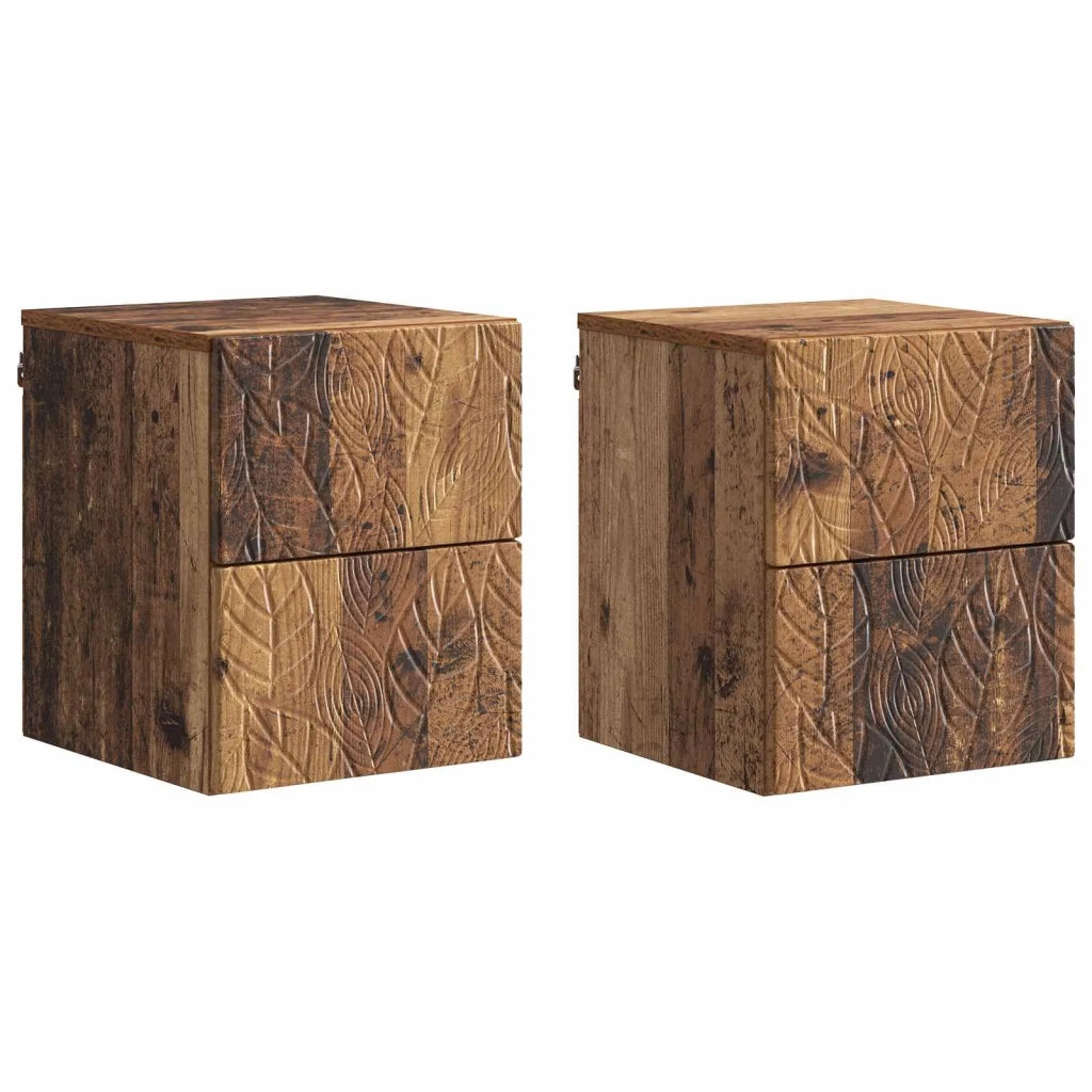 Mobiletto da notte a muro 2 pz Legno antico 34,5 x 33 x 40 cm 898822