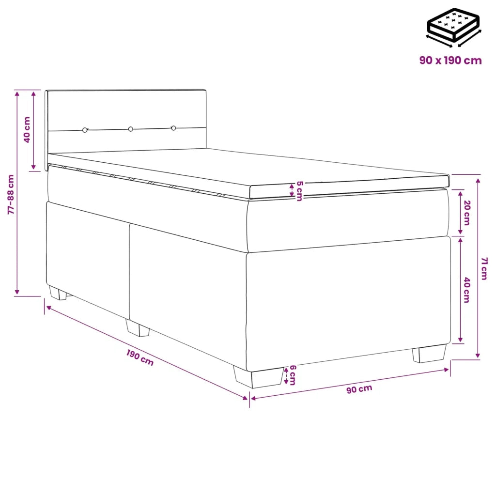 Letto box spring con materasso Nero 90 x 190 cm Tessuto 3450371