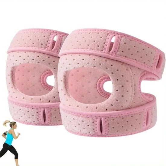 Kit di 2 ginocchiere adattabili rosse con chiusura a gancio, unisex, respiranti, con supporto, per corsa, fitness, recupero