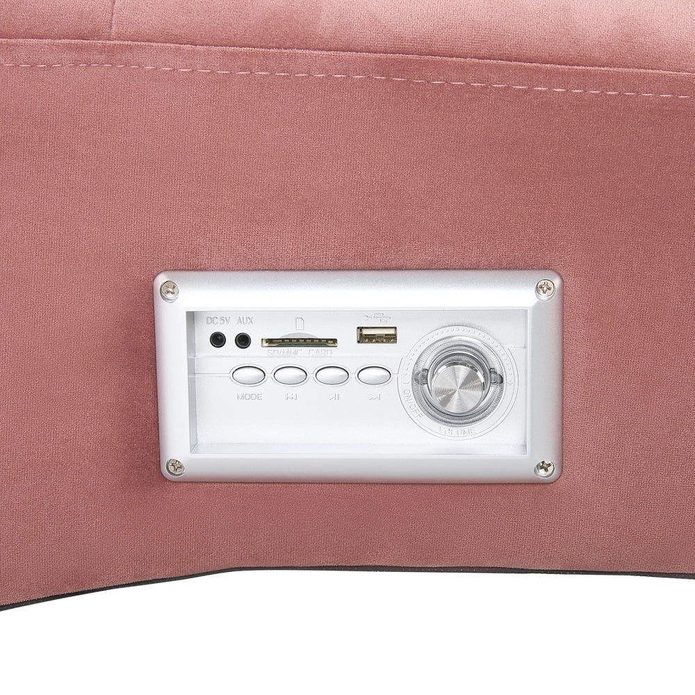 Chaise longue Altoparlante Bluetooth integrato in velluto rosa Caricatore USB Design moderno Divano curvo per 1 persona Soggiorno