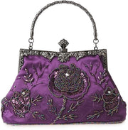Collana vintage con fiori e perle con ricamo a strass, pailletti, abito da sposa e gala, borsa da donna a tracolla (blu viola)