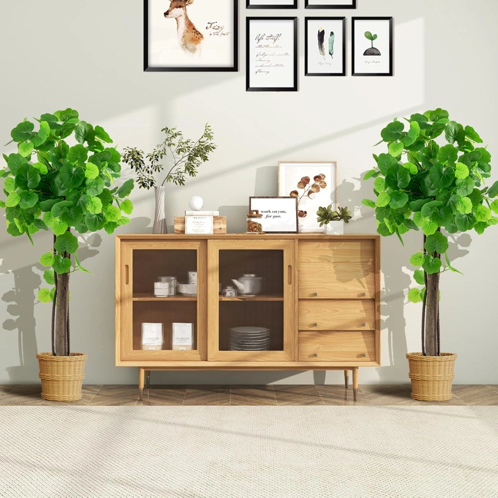 Albero Artificiale 110 cm in Vaso, Albero di Melo Selvatico Finto con Tronco in Legno, Rami in PE, Foglie di Ortensia, Muschio Lussureggiante, Albero di Ortensia per Decorazione Casa Ufficio