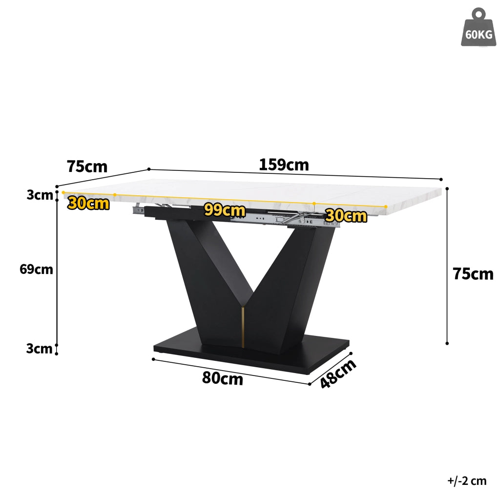 Tavolo da pranzo allungabile 99-159x75 cm bianco e nero