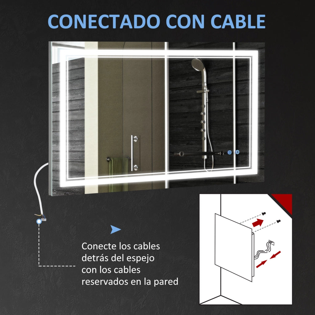 Specchio Bagno LED con Luce Regolabile e Interruttore Touch ¨C zephmum ¨C 100x60 cm Argento