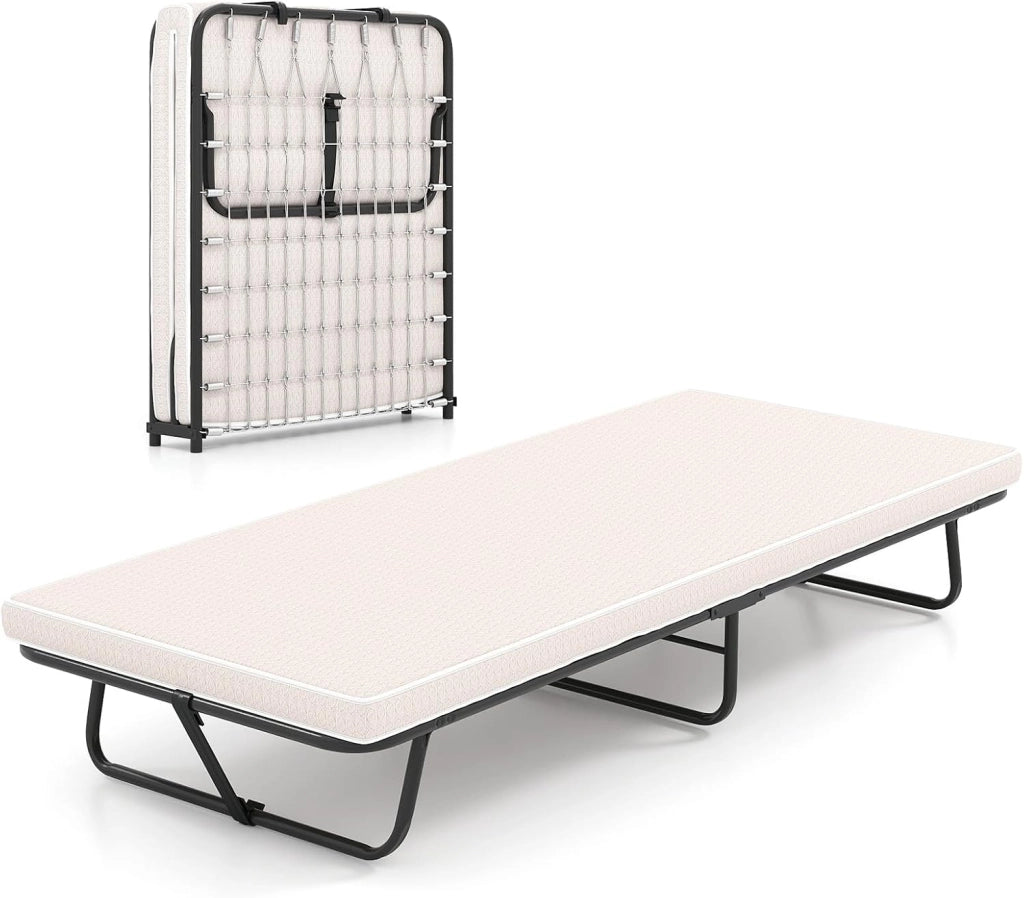 Brandina Pieghevole con Materasso, in Memory Foam, Lettino Pieghevole Robusta e Molle Resistenti, Made in Italy, 190 x 80 cm, Carico 120kg (Stile 2 Beige)