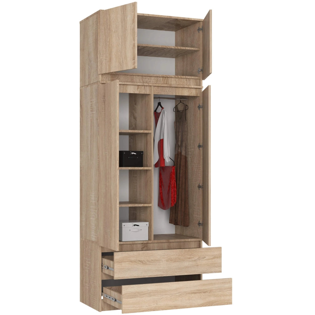 Armadio AKORD S90 con sopralzo Sonoma Quercia 90 cm 2 ante 2 cassetti 90x51x234 cm