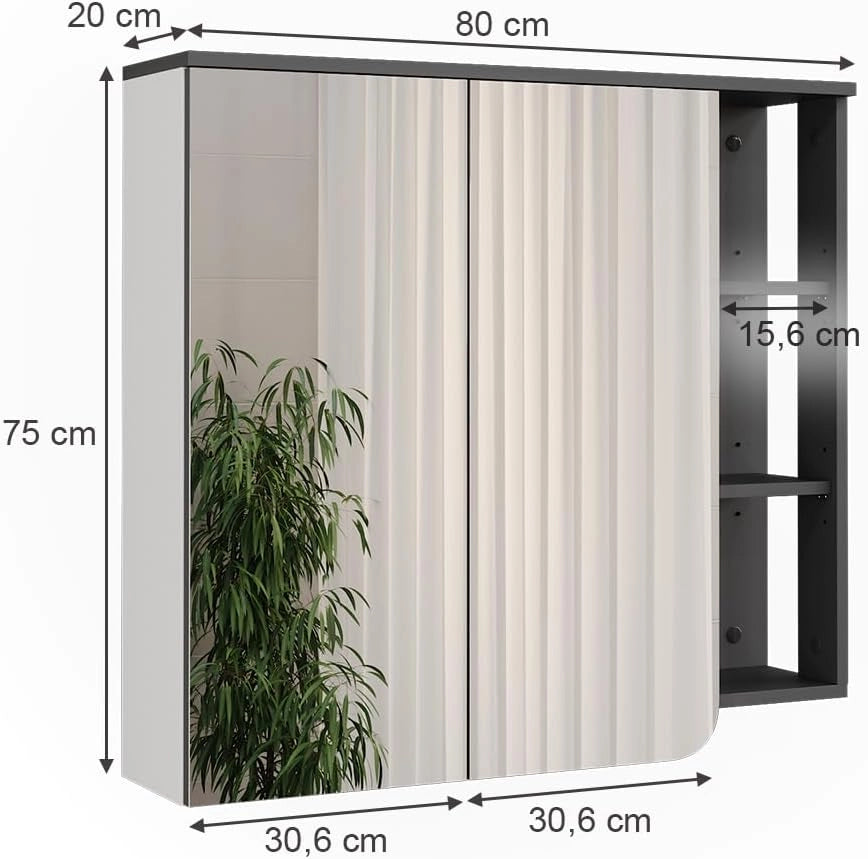 Mobile a specchio Karen, Antracite/bianco, 80 x 75 cm