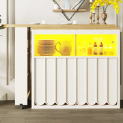 Tavolo bar 135-205x39x100 cm con ruote; LED e vani contenitore in MDF e vetro bianco