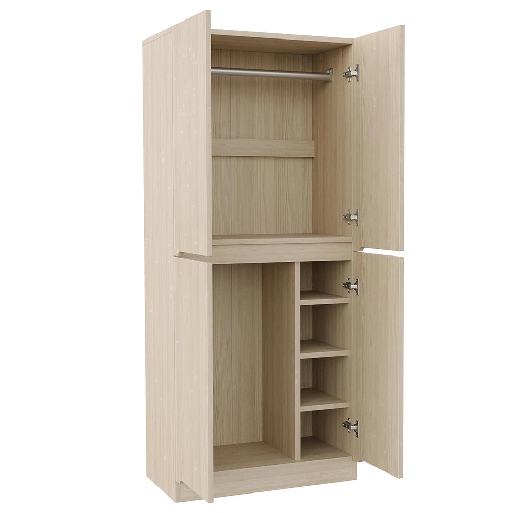 Armadio 2 ante 70x40x170 cm - Xylo - con piccolo ripiano, colore legno naturale