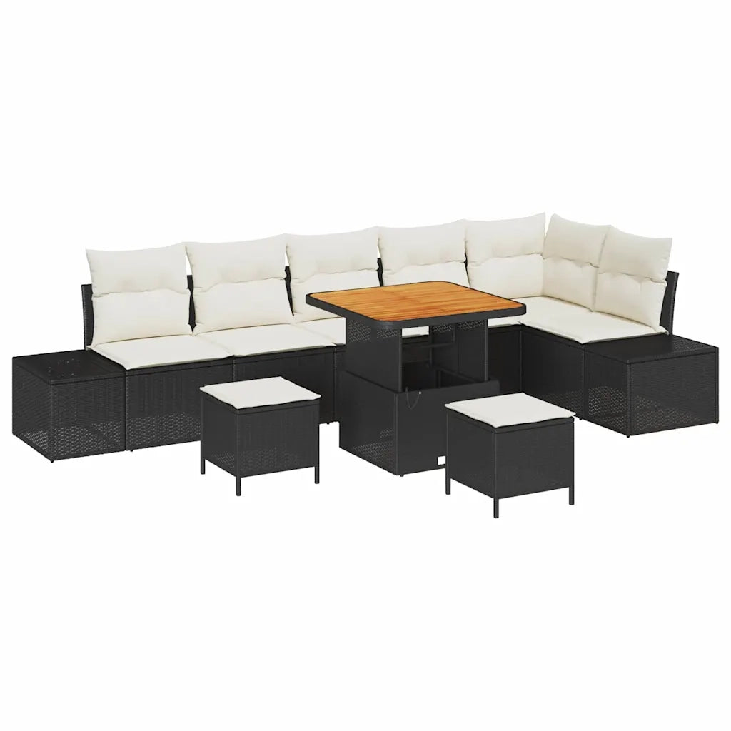 Set Divano da Giardino con cuscino 9 pcs Nero Poly Rattan
