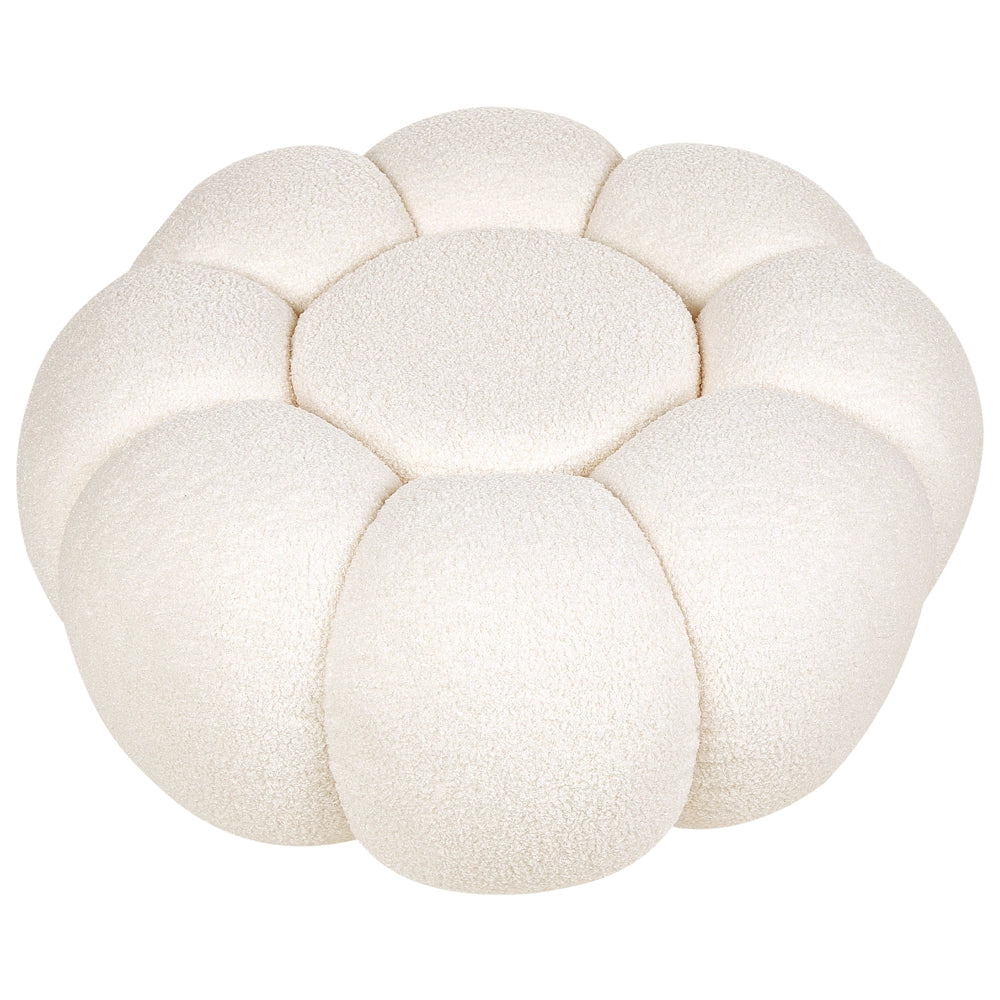 Pouf moderno rotondo in tessuto boucle bianco sporco moderno contemporaneo camera da letto soggiorno
