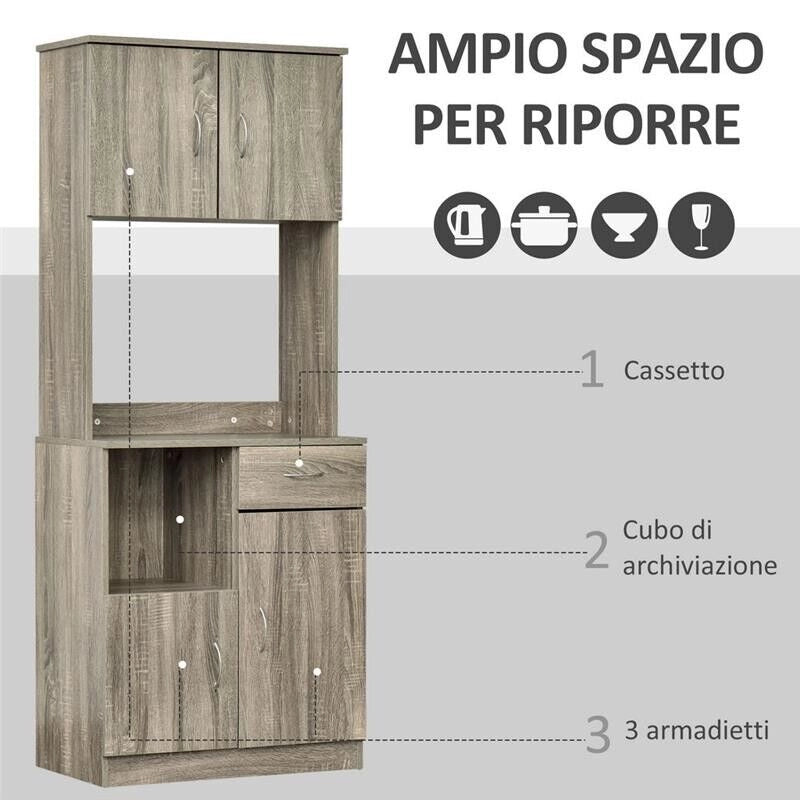 CREDENZA MODERNA PER CUCINA O SALA DA PRANZO 71X41X178CM LEGNO GRIGIO