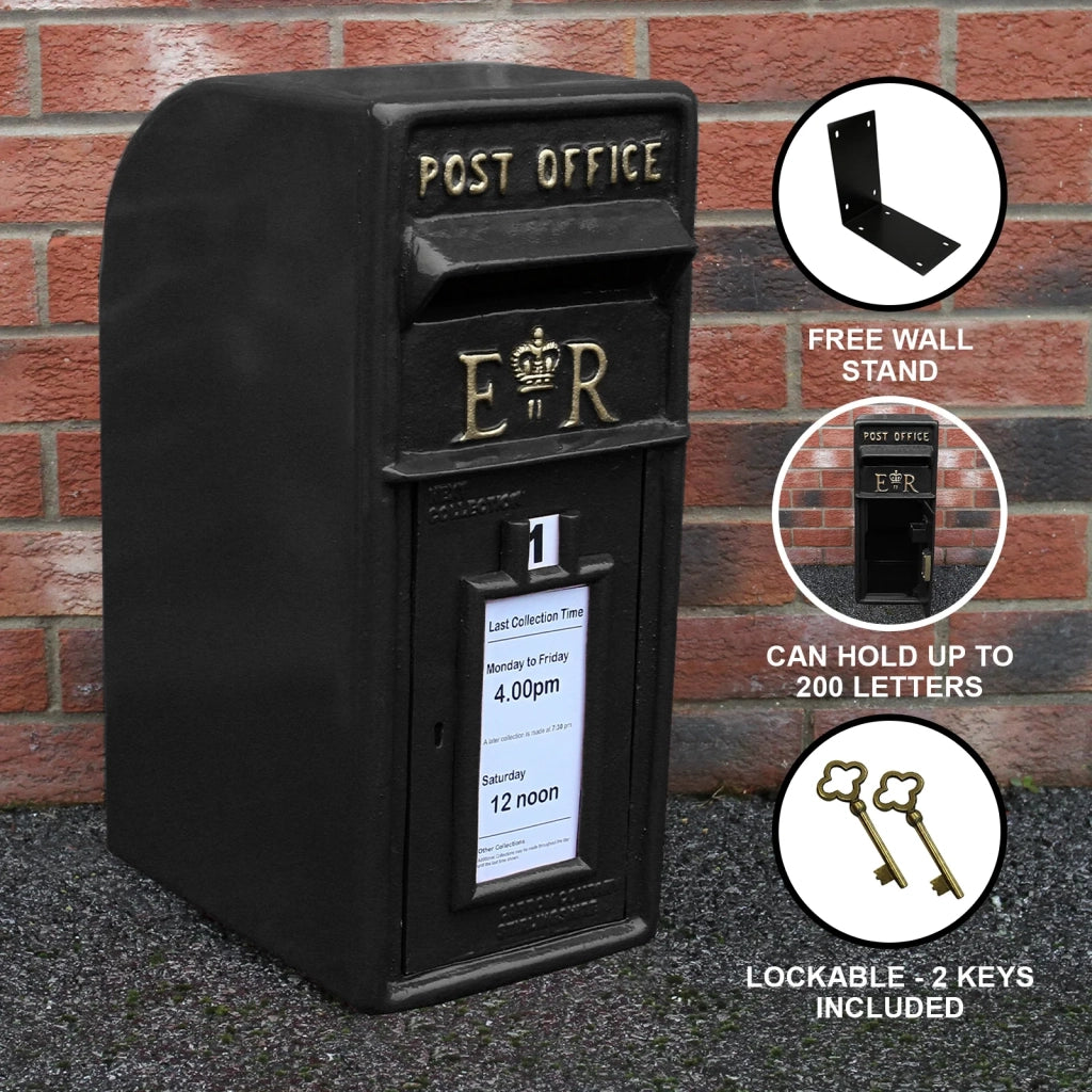 Cassetta Postale per le Lettere in Stile Britannico Inglese in Ghisa da Esterno Bocchetta Lettere Standard UK - Nero