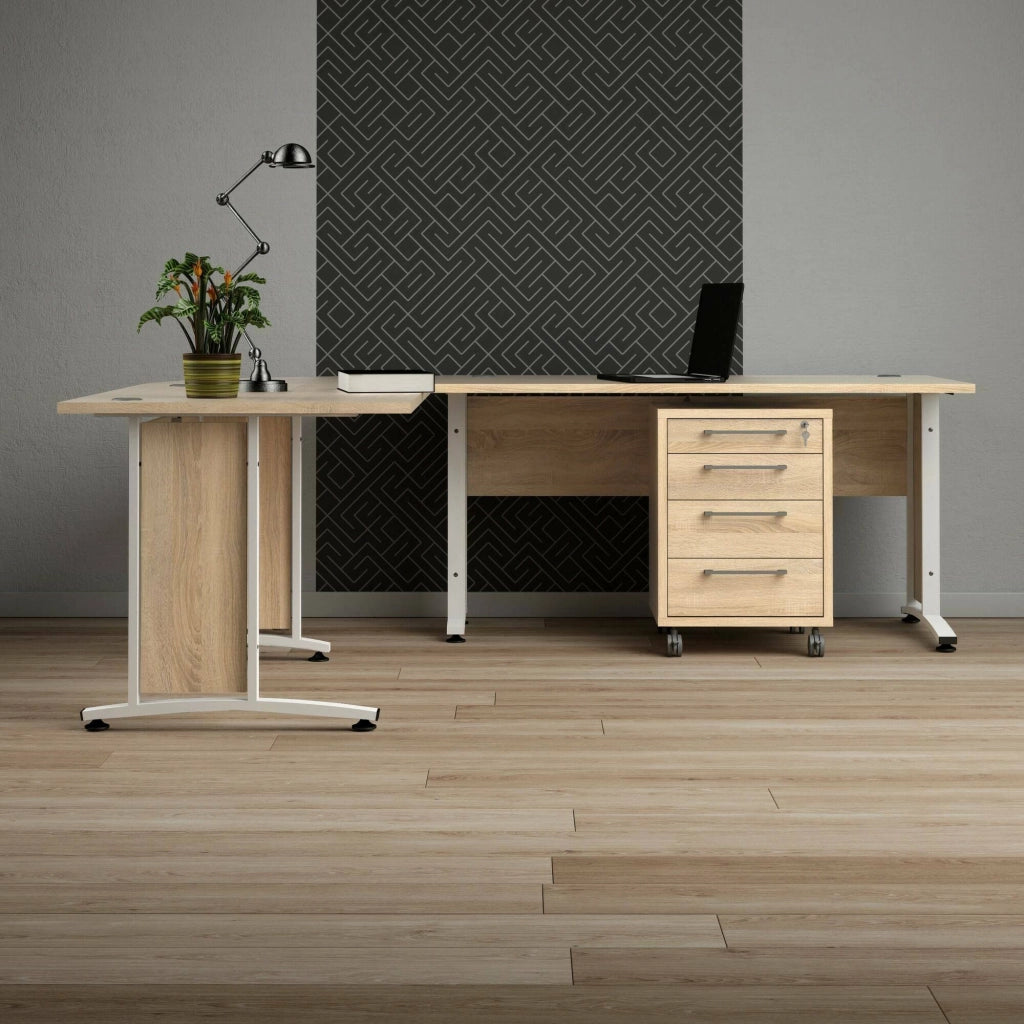 Scrivania Megh, Scrittoio multiuso, Tavolo per ufficio porta PC, Piano di lavoro, 230x200 h75 cm, Quercia e Bianco