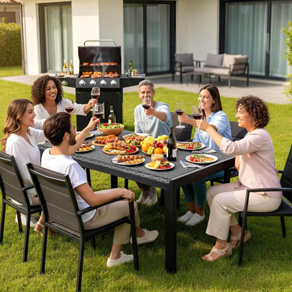 Tavolo da Giardino Rettangolare 4-6 Persone in PE Rattan e Metallo, 119x74 cm, Tavolo da Pranzo Esterno, Resistente alle Intemperie per Terrazza Balcone, Facile da Pulire,Grigio,4 PCS Gambe