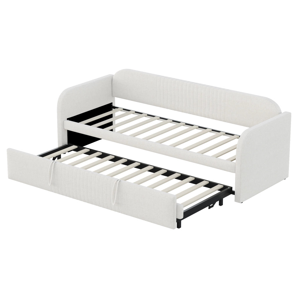 Letto imbottito estraibile singolo 90×190 cm e 180×190 cm con rete; senza materasso; tessuto; beige