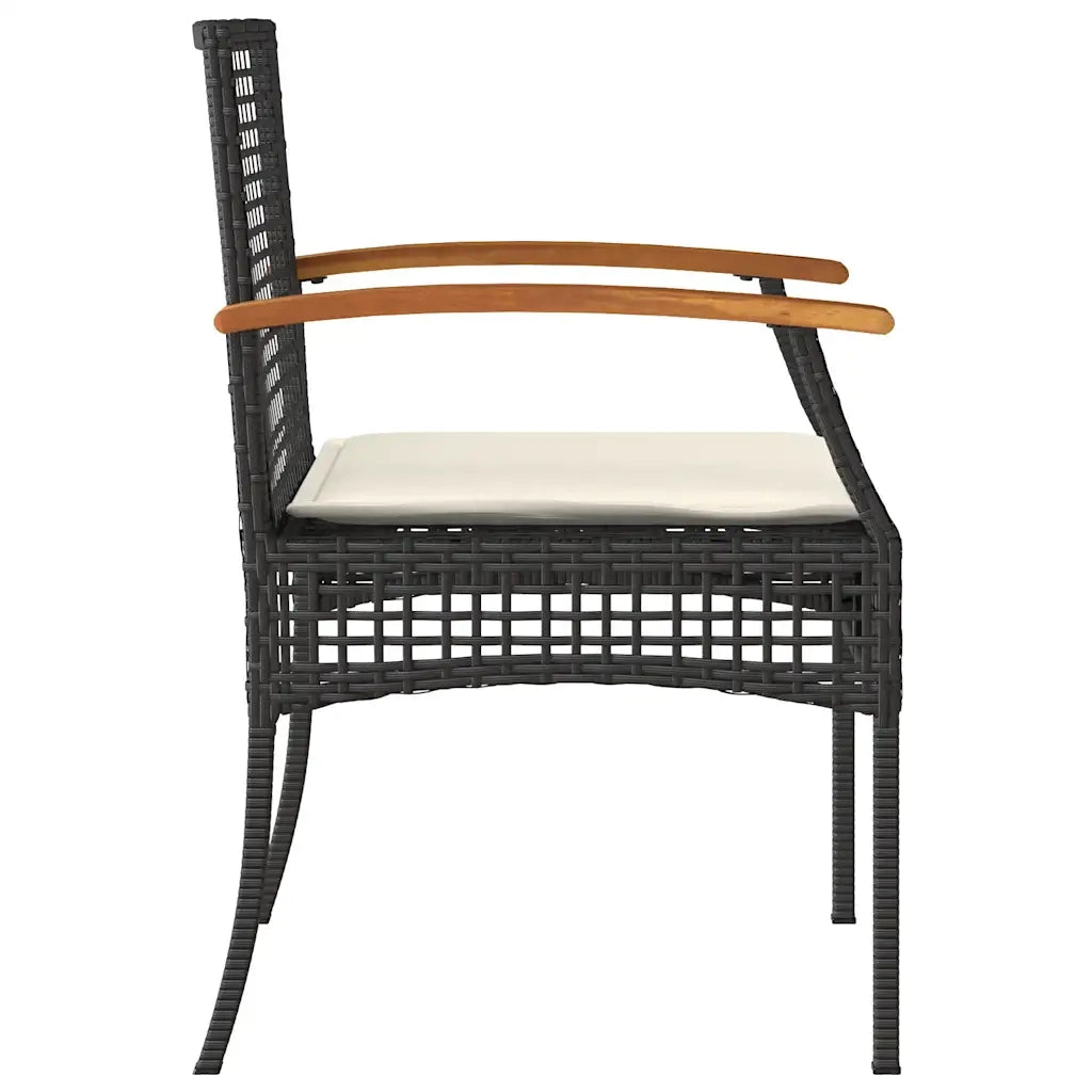 Sedie da Giardino con Cuscini 2 pz | Sedie da Esterno Nere in Polyrattan e Acacia