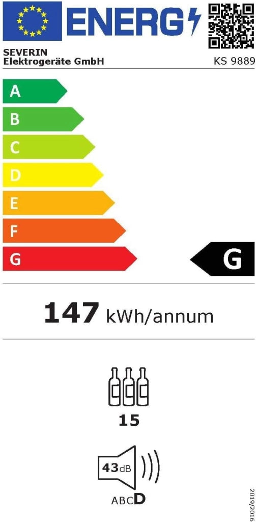 Severin ks 9889 cantinetta, capacità di 15 bottiglie da 0,75 l, temperatura regolabile 4-18°c, nera