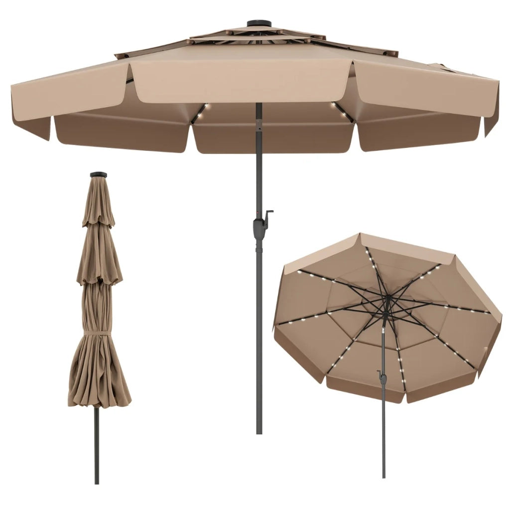 Ombrellone solare da esterno 300 x 248 cm con inclinazione automatica e moderna luce LED ambientale in poliestere marrone 20_0013010