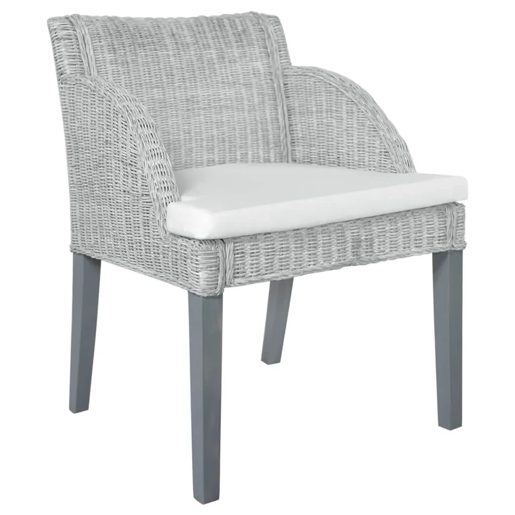 Sedia da Pranzo con Cuscino Grigio in Rattan Naturale cod mxl 25610