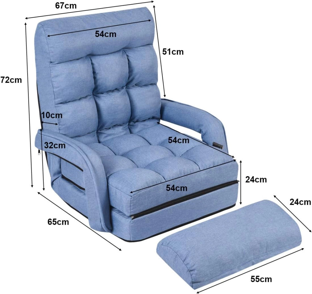 Poltrona Pieghevole da Relax, Schienale Reclinabile a 5 Livelli, Cuscini Imbottiti, Multiuso e Regolabile, Portata di 120 kg, per Ufficio/Soggiorno/Studio, 67x65x72 cm