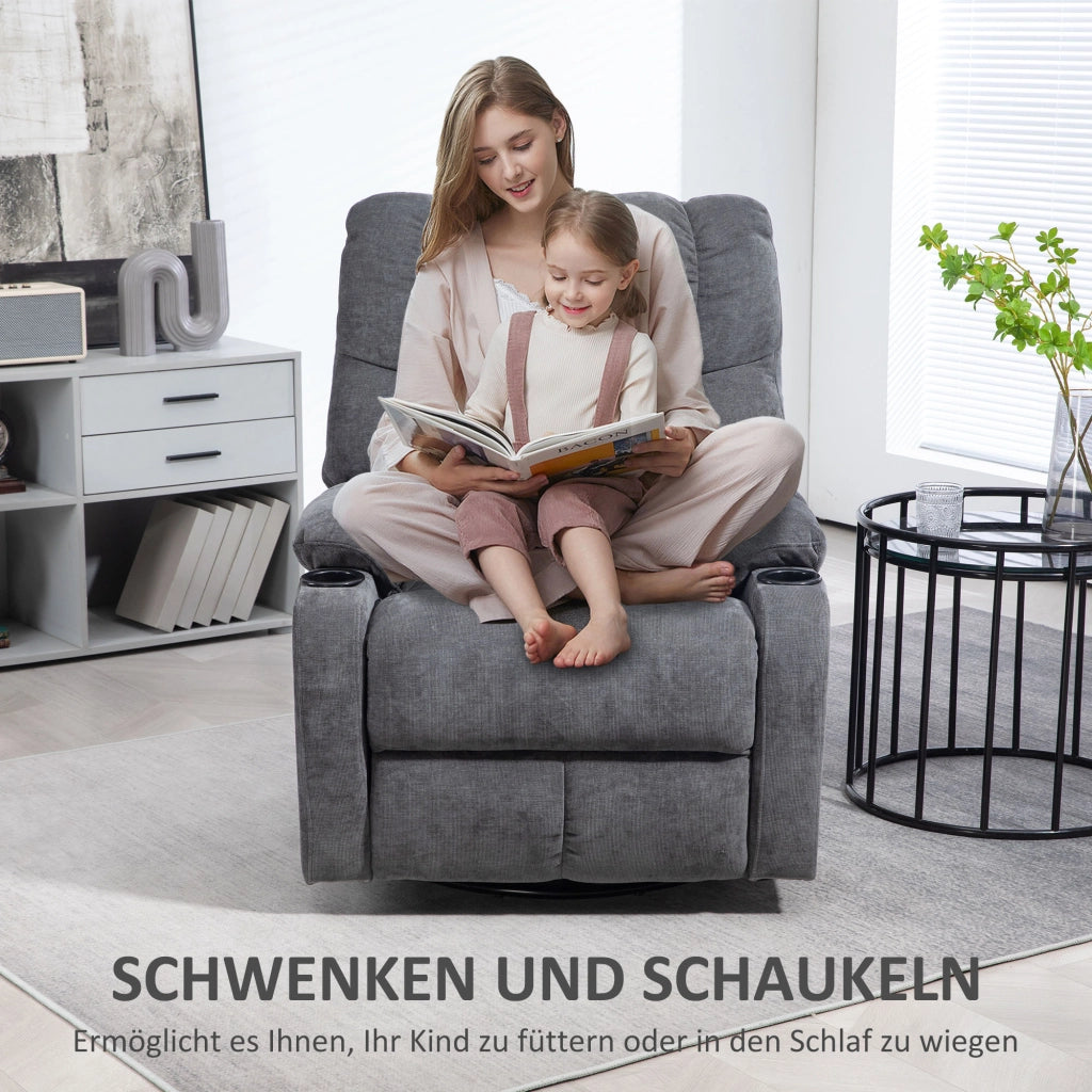 Poltrona Relax Reclinabile Girevole con Poggiapiedi ¨C Zephmum ¨C Grigio Scuro 88x96x108 cm