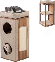 Tiragraffi per Gatti a Torre 77,5 cm, 3 Piani con 2 Grotte, Cuccia Albero per Gatti con Piastra Tiragraffi, Copertura Rimovibile e Cuscino, Tubo Stabile Ø38, Beige e Naturale