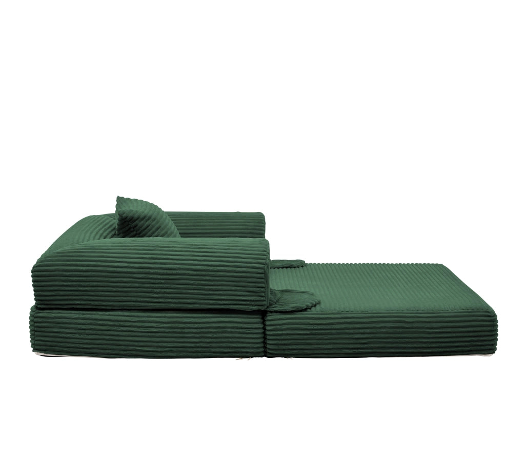 Poltrona letto singola convertibile in velluto a coste verde, divano letto 2 in 1 salvaspazio con cuscino