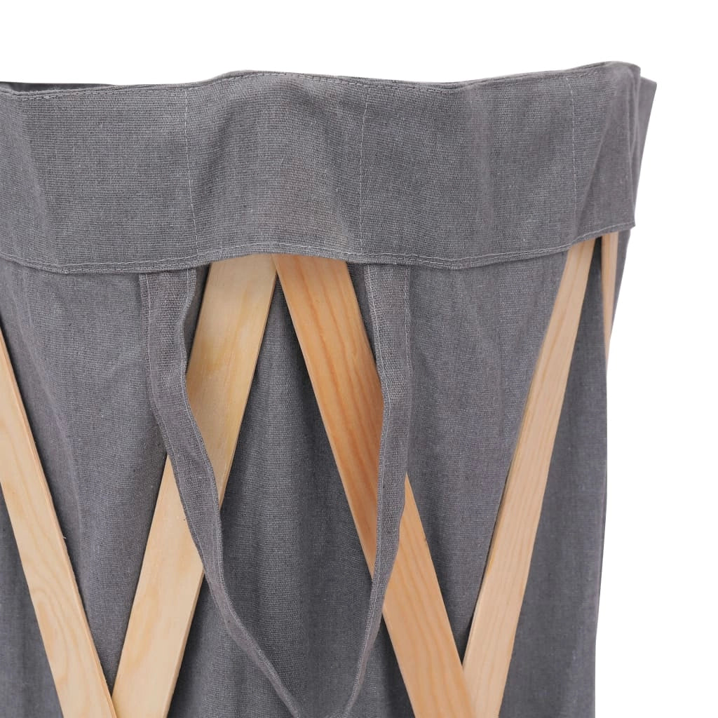 Cesto portabiancheria pieghevole 42 x 70 cm grigio legno e tessuto 02_0006145