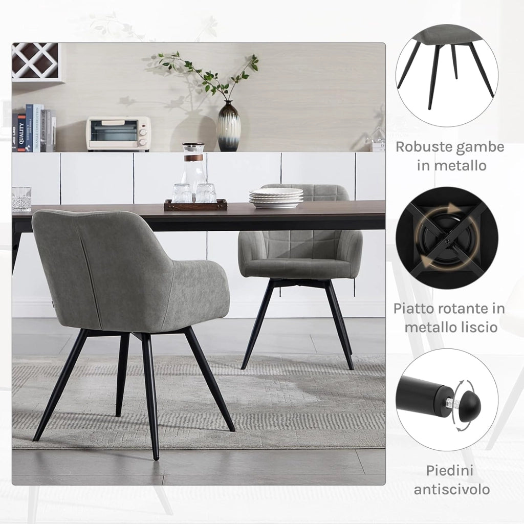 Sedia da Pranzo Girevole, Sedia da Cucina Ergonomica Imbottita in Velluto con Gambe in Metallo, Poltrona per Salotto, Ufficio, Camera da Letto, Balcone, Beige, EZS85be-1