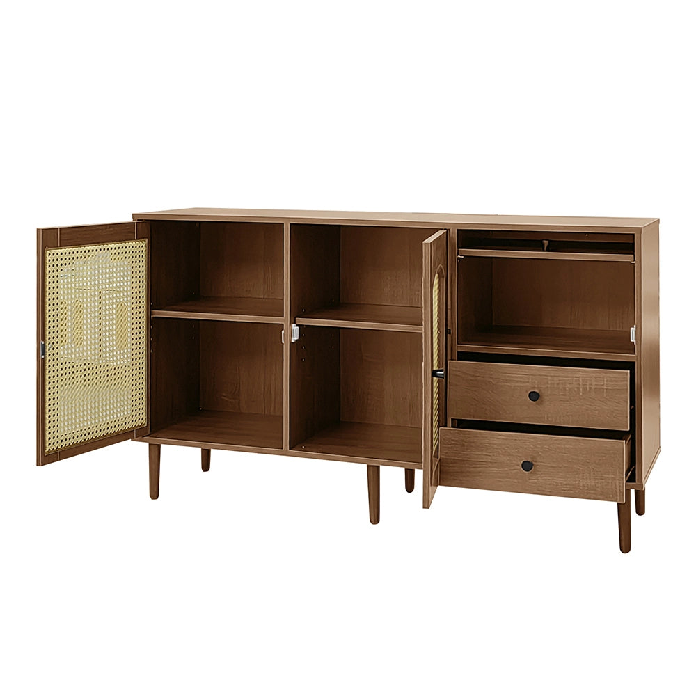Buffet Rustico - Xylo - 130??75.5??40 cm - Porte in Ratan?? con Chiusura Magnetica