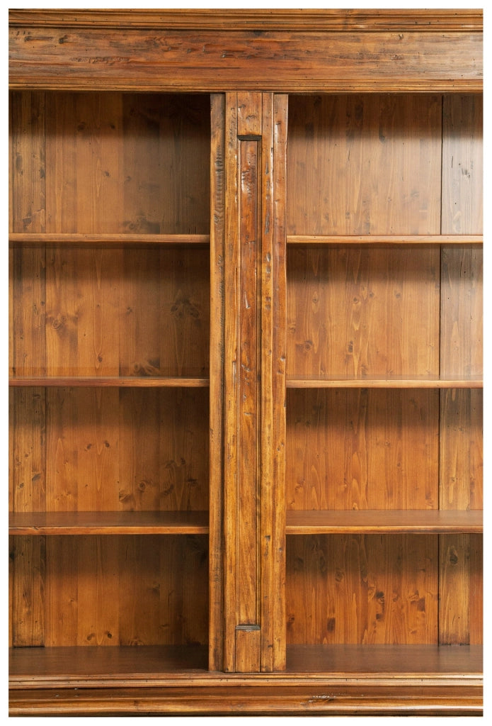 Biscottini Libreria Country in legno massello di tiglio finitura noce L230xPR47xH235 cm. Made in Italy