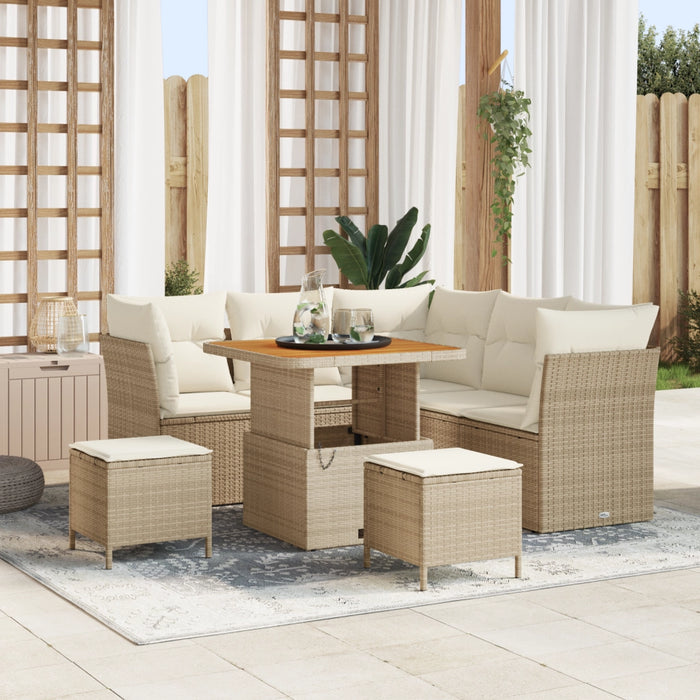 Set Divano Giardino 8 Pezzi con Cuscini Beige Rattan Acacia