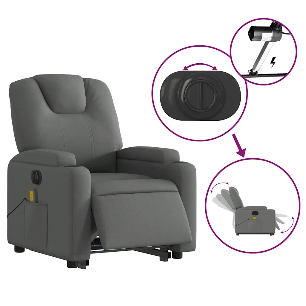 Poltrona Alzapersona Massaggi Elettrica Grigio Scuro Tessuto 3204405