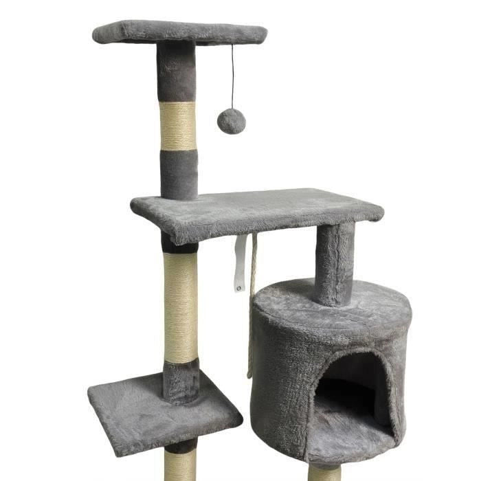 PALOMA Tiragraffi grigio scuro 40 x 40 x 114 cm - 3 piattaforme, 1 corda, 1 nicchia, tiragraffi