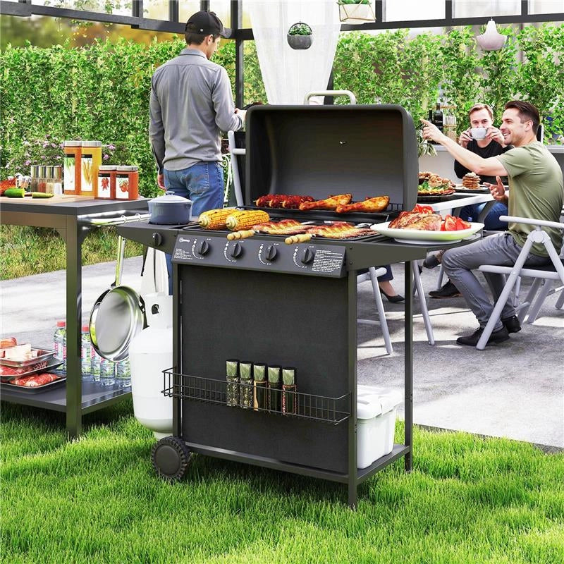 BARBECUE A GAS CON 4+1 BRUCIATORI INDIPENDENTI E COPERCHIO CON TERMOMETRO 121X54X97 CM NERO