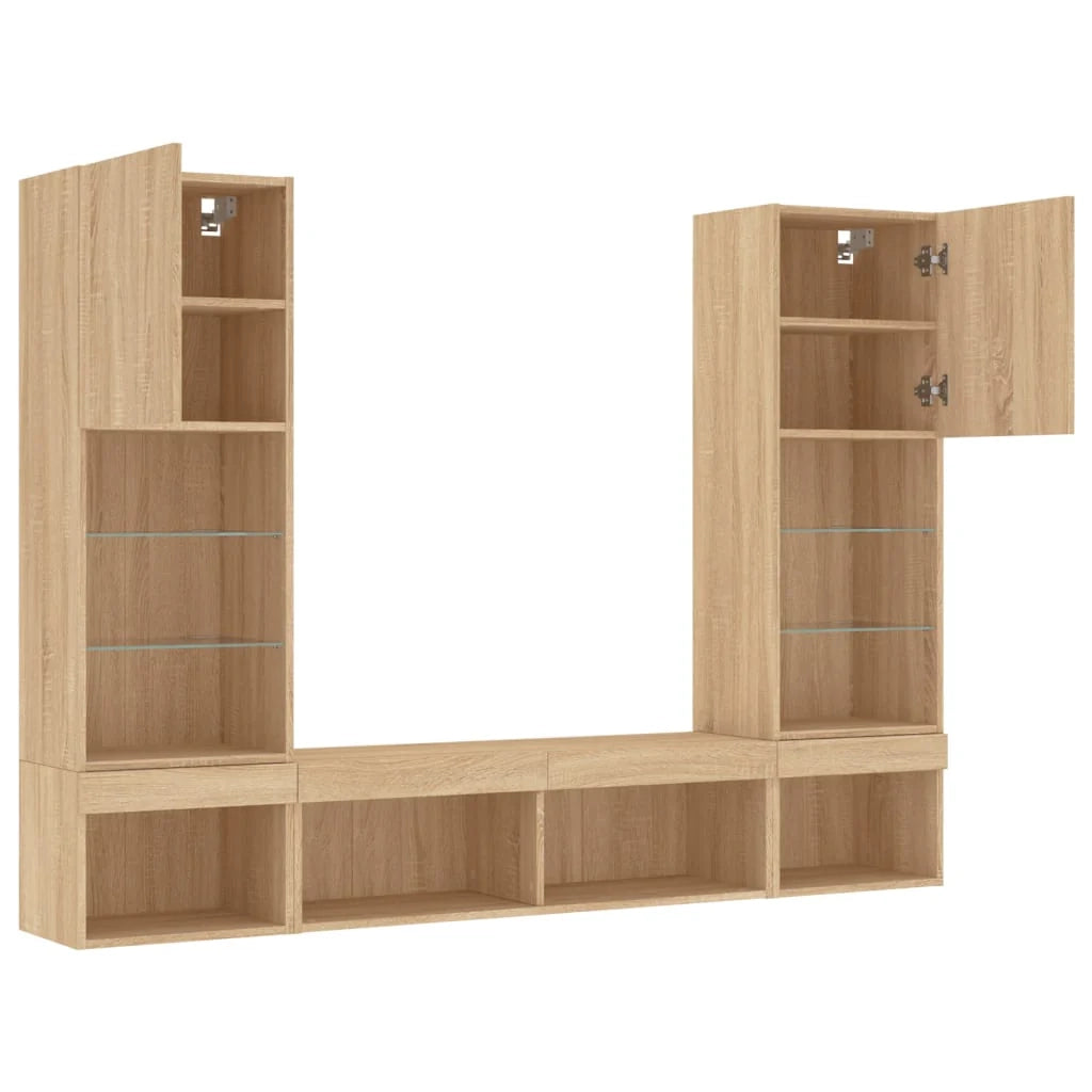 Mobile TV multimediale scaffale TV credenza mobile TV sala da pranzo soggiorno camera da letto con illuminazione a LED 5 pezzi legno ingegnerizzato rovere Sonoma marrone 02_0029418