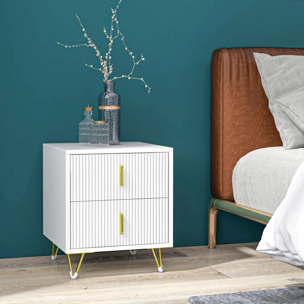 Comodino con 2 Cassetti ¨C zephmum ¨C Bianco Metallo 40x40x47 cm