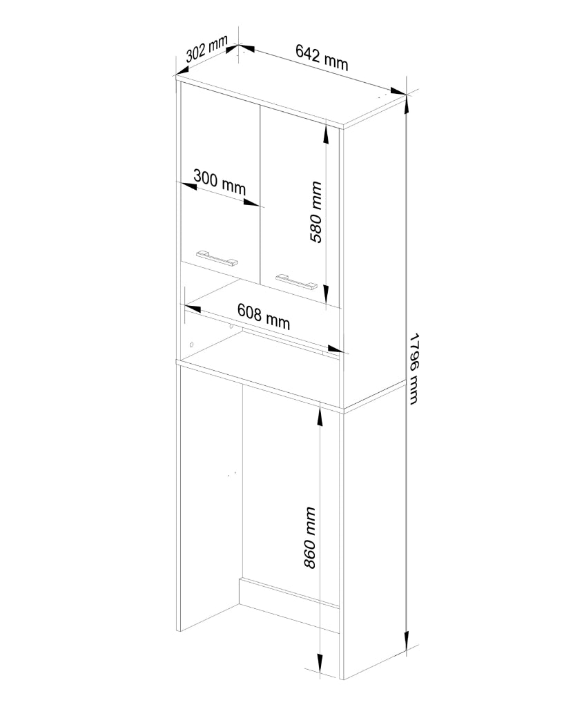 Colonna da bagno AKORD FIN per incasso di una lavatrice Wengé 64 cm 2 ante 64x30x180 cm