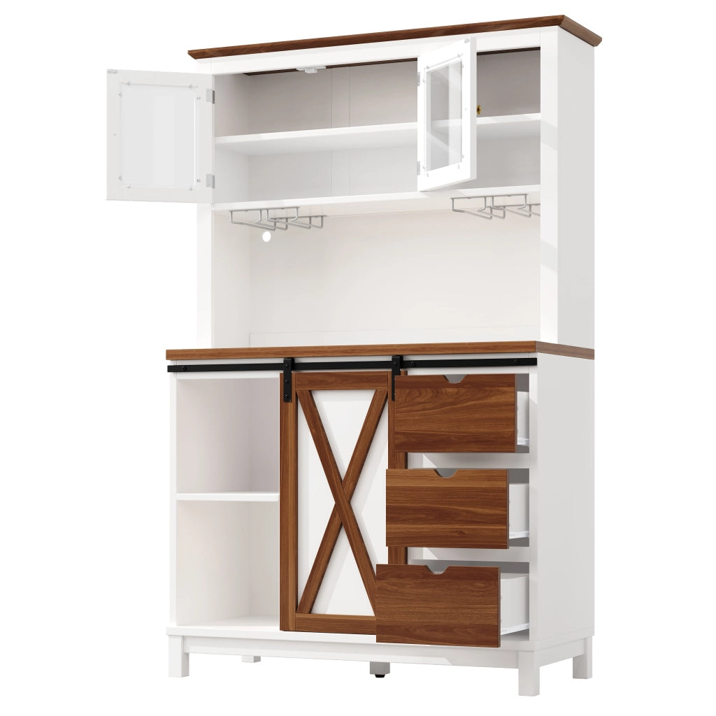Dispensa alta da cucina con ripiani regolabili e LED via app, anta scorrevole in vetro, bianco 104 × 40 × 180 cm
