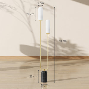 Lampada da Terra a U con 2 Luci 26x12x150 cm Interruttore a Pedale e Base in Marmo Bianco Nero e Oro