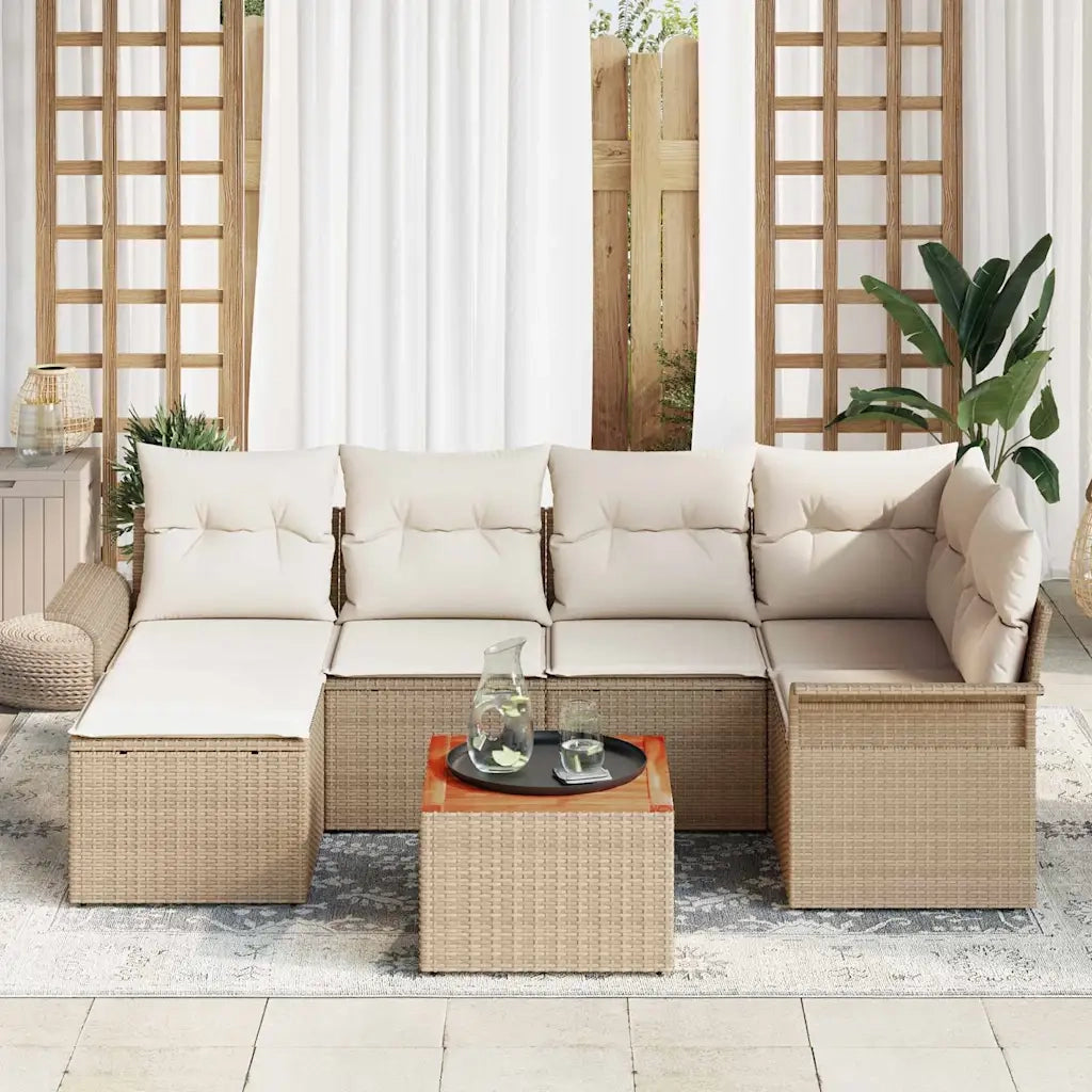 Set Divano da Giardino con cuscino 7 pcs Beige polyrattan