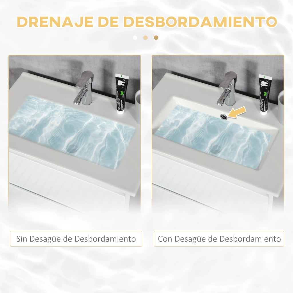 Mobile da bagno con lavabo in ceramica e 2 cassetti ¨C Xylo ¨C Bianco lucido 61x37x88cm