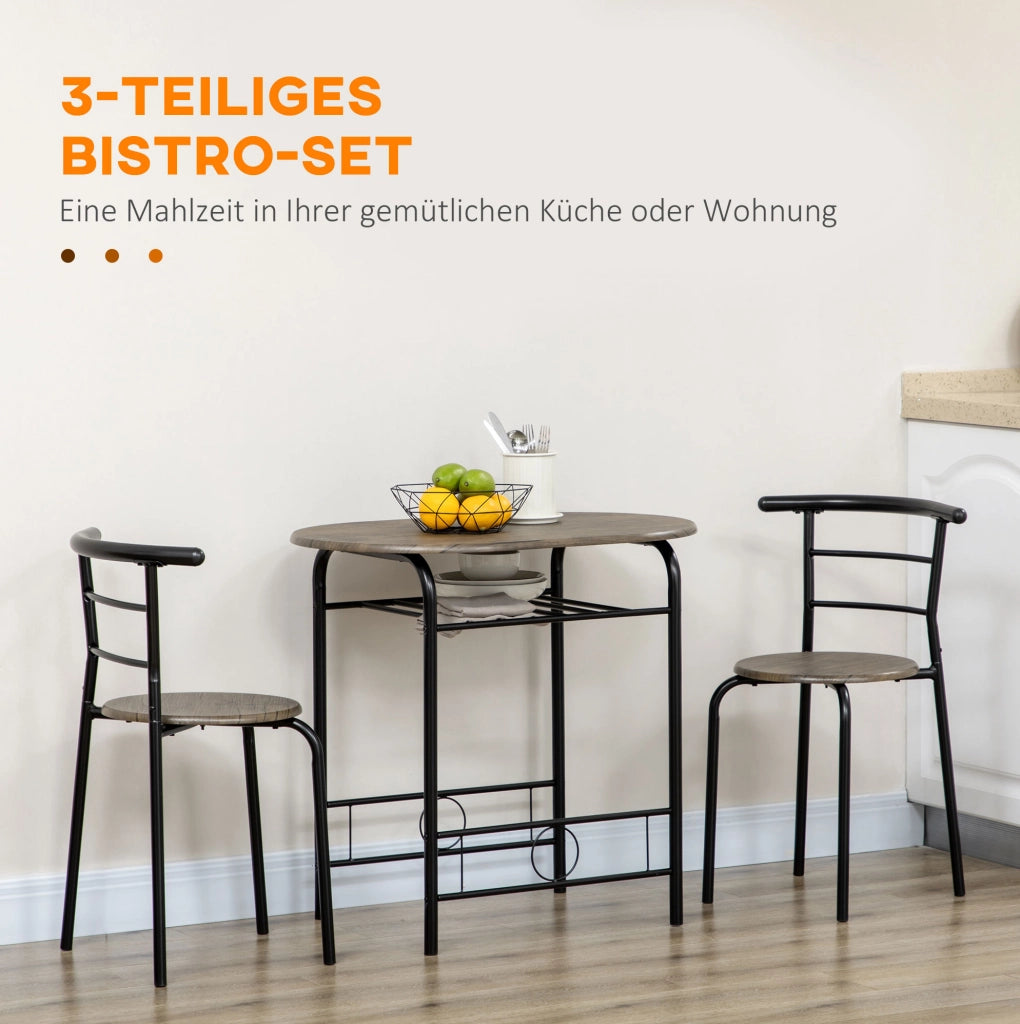 Set bistrot nero con tavolo e 2 sedie, ripiano inferiore
