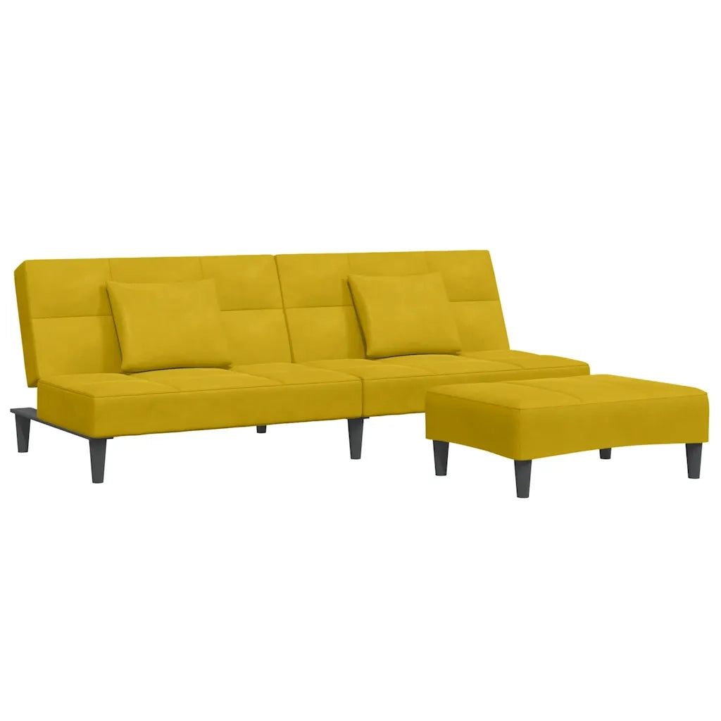 Divano Letto 2 Posti con Sgabello Giallo in Velluto