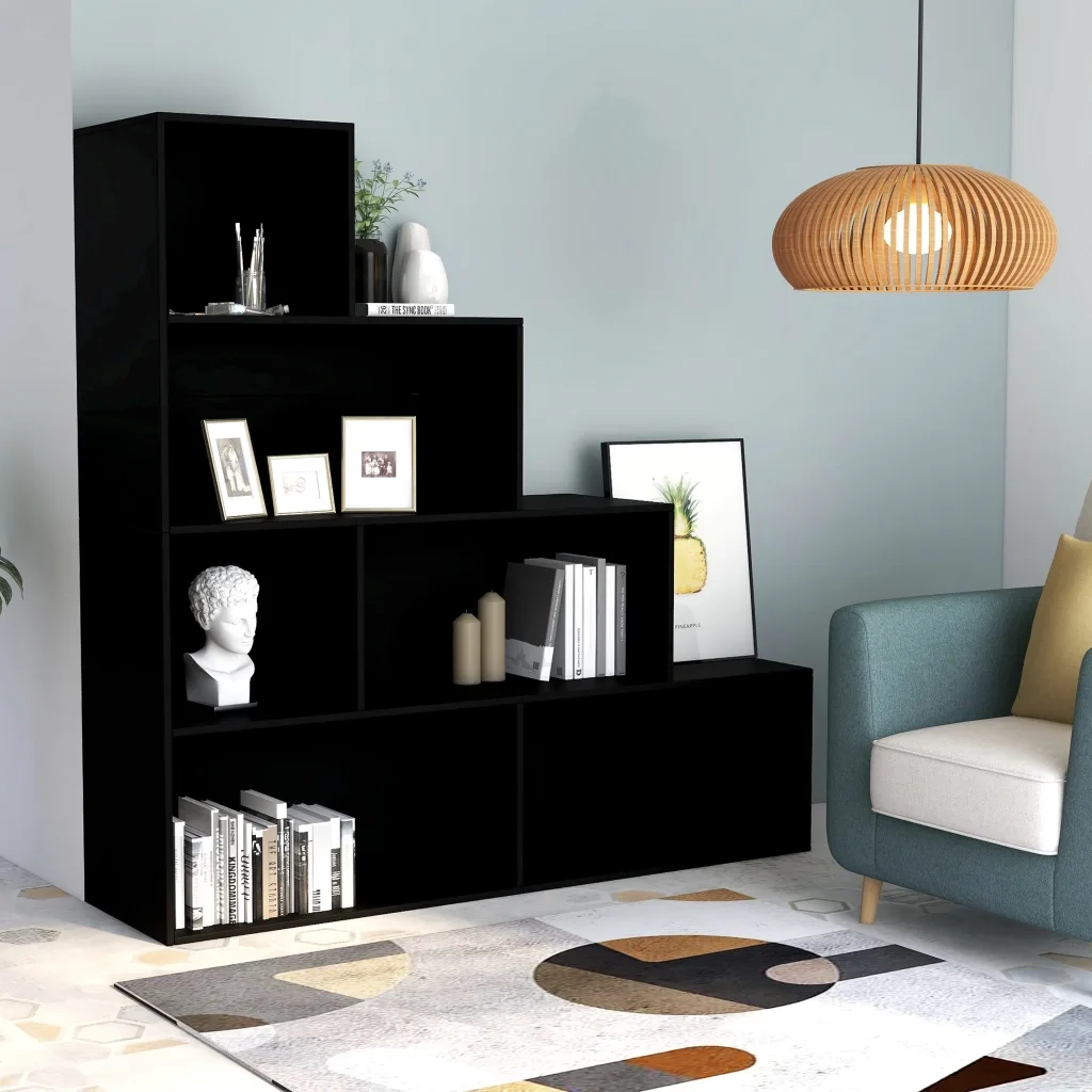 Libreria/Divisorio Nero 155x24x160 cm in Legno Multistrato 800658