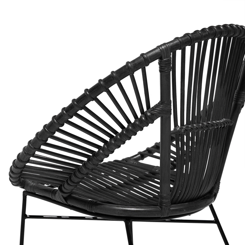 Poltrona Rattan Vimini Nero Gambe in Metallo Nero Papasan Soggiorno Sala da Pranzo