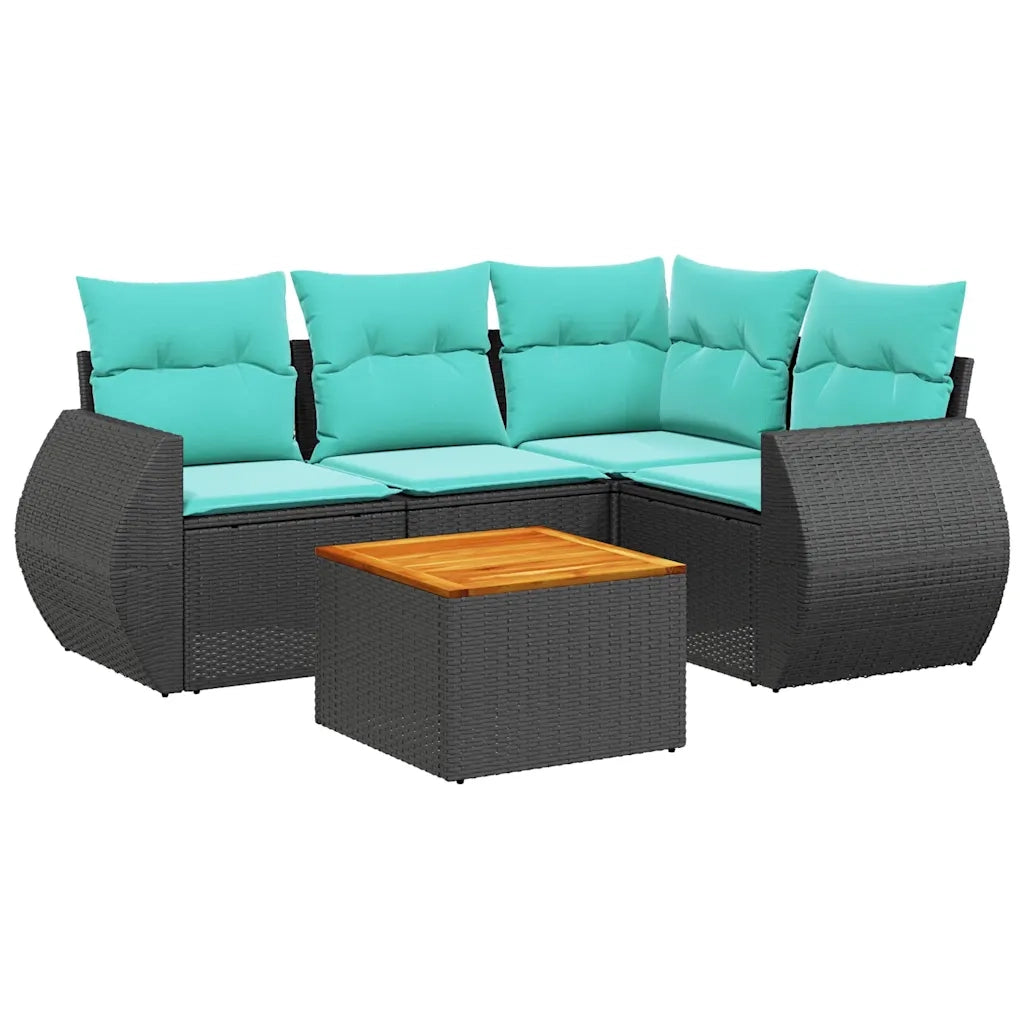 Set Divani da Giardino 5 pz con Cuscini Nero in Polyrattan 3224986