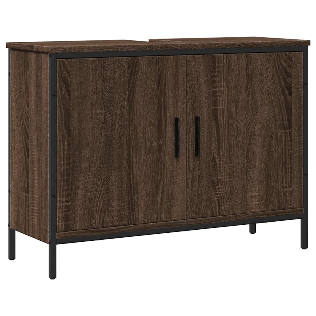 Mobile bagno dal design moderno e salvaspazio 80 x 30 x 60 cm in legno di rovere ingegnerizzato marrone 02_0049450