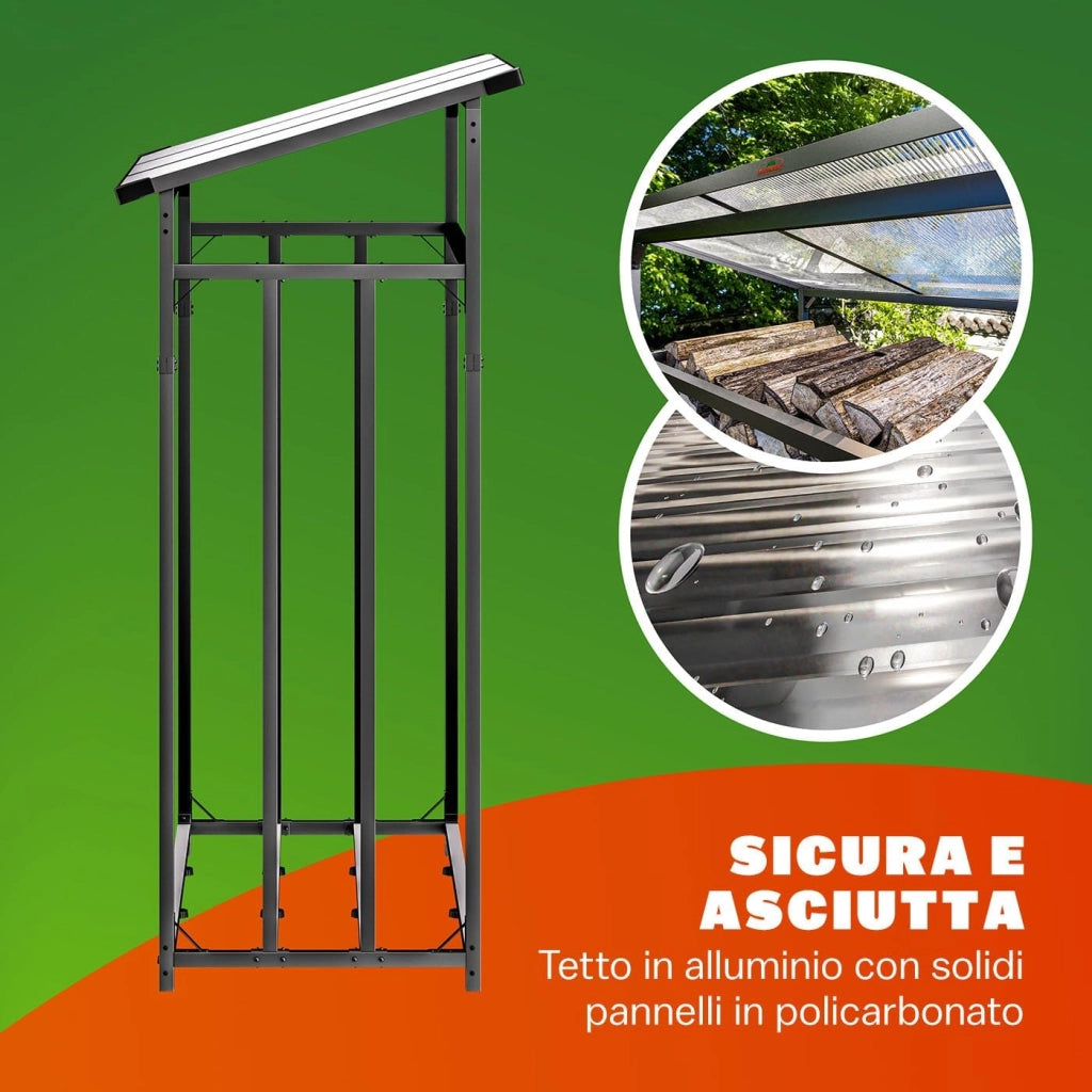® Legnaia da Esterno 2,3 m³ 70Px163lx198H cm Tetto Copertura Protettiva Portalegna Rastrelliera Legno Camino Telo Giardino Borsa per Trasporto